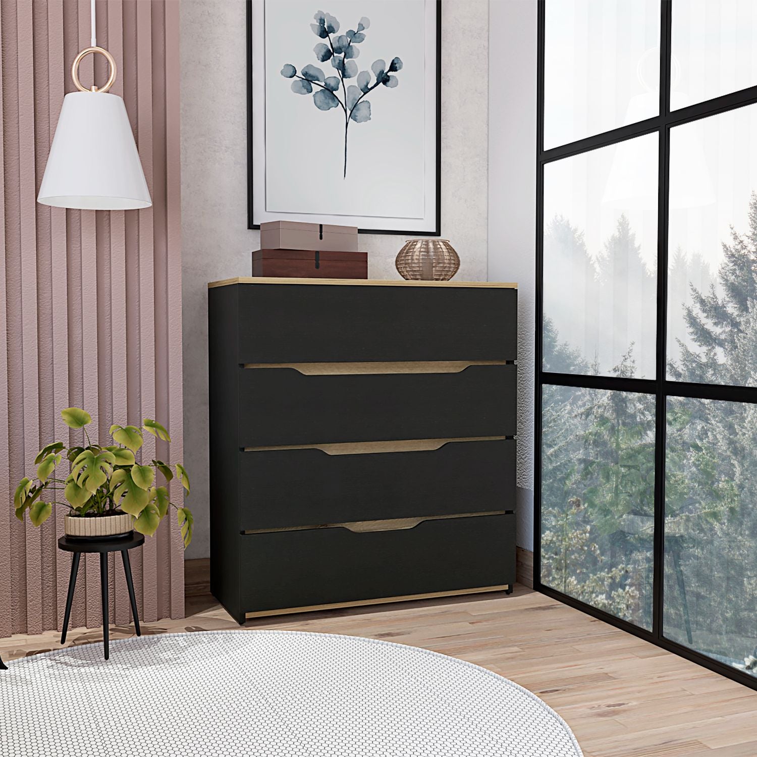 TUHOME Zoe Dresser, Superior Top, Four Drawers, Black/Light Oak, CWD7156 TUHOME Zoe Dresser, Superior Top, Four Drawers, Black/Light Oak, CWD7156