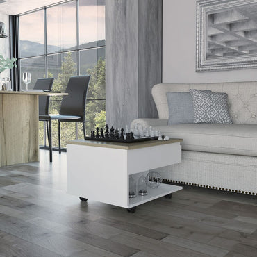 Romano Lift-Top Coffee Table with Casters, One Top Shelf and Hidden Storage