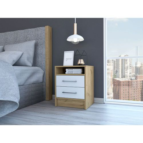 Eter Nightstand Minimalist Modern Style, Superior Top Shelf, One Open Storage Shelf And Two Drawers, Modern Bedside Storage