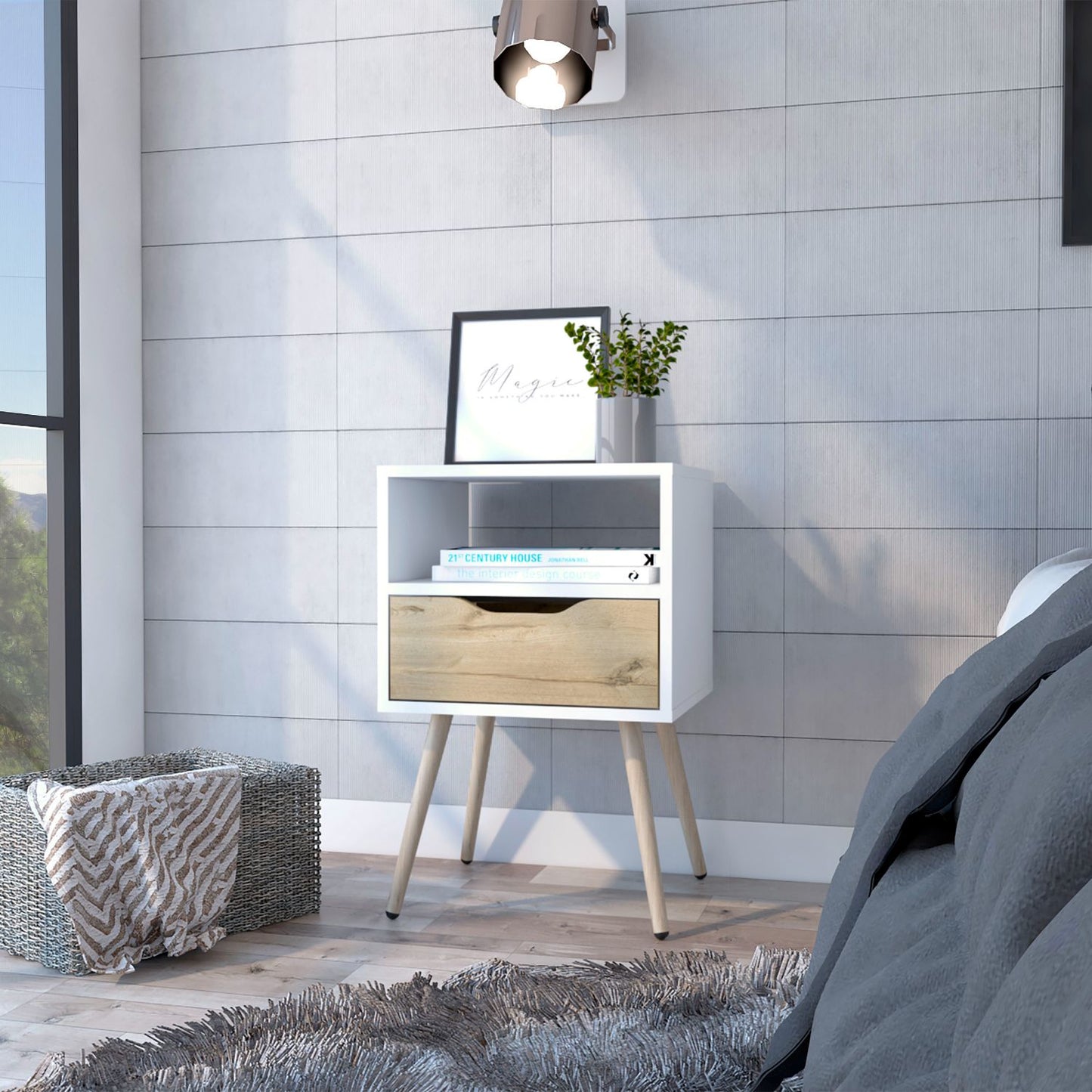 Otom Nightstand, Superior Top Shelf, Open Shelf for Storage, Single Drawer, Modern & Minimalist Bedside Stand