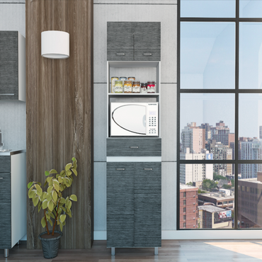 Caribe Microwave Cabinet, Four Legs, One Drawer, Double Door, One Shelf