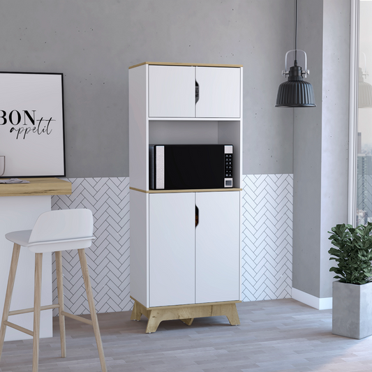 Tuhome Pamplona Microwave Tall Cabinet with Spacious Counter Surface, Multiple Storage Shelves, Upper and Lower Double Door Cabinets, Integrated Cable Management and Large Vertical Design for Modern Kitchens