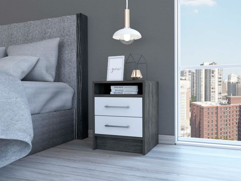 Eter Nightstand Minimalist Modern Style, Superior Top Shelf, One Open Storage Shelf And Two Drawers, Modern Bedside Storage