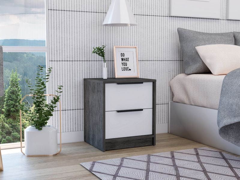Kaia Nightstand Small, With Two Drawers, Metal Handle, Bedside Bedroom Storage