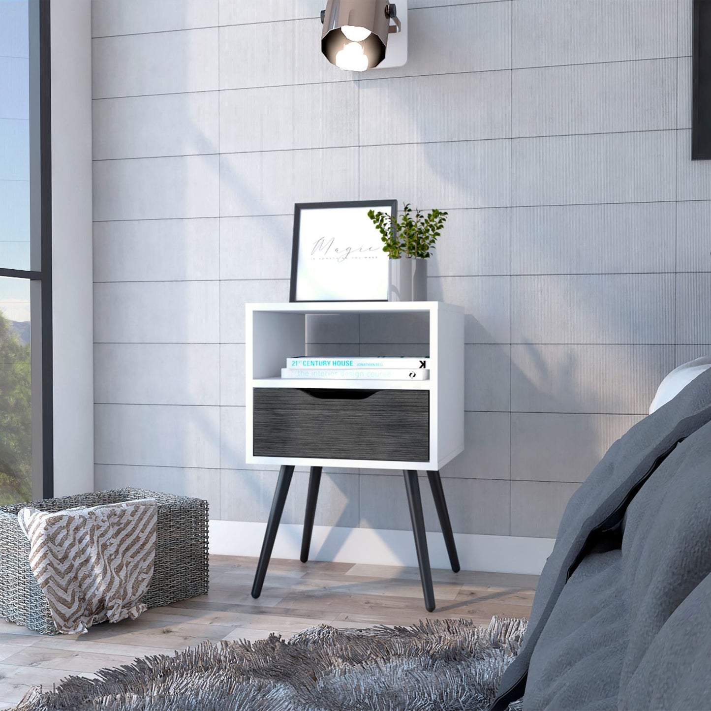 Otom Nightstand, Superior Top Shelf, Open Shelf for Storage, Single Drawer, Modern & Minimalist Bedside Stand