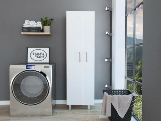 TUHOME Nala Cleaning Cabinet, Freestanding Utility Storage with Double Door Cabinet, Five Shelves, Broom and Mop Compartment, Space-Saving Organization for Laundry Room, Kitchen or Garage