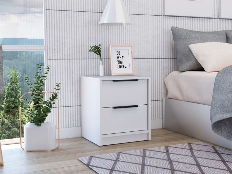 Kaia Nightstand Small, With Two Drawers, Metal Handle, Bedside Bedroom Storage