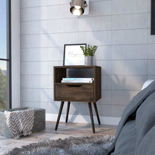 Otom Nightstand, Superior Top Shelf, Open Shelf for Storage, Single Drawer, Modern & Minimalist Bedside Stand
