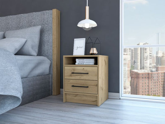 Eter Nightstand Minimalist Modern Style, Superior Top Shelf, One Open Storage Shelf And Two Drawers, Modern Bedside Storage