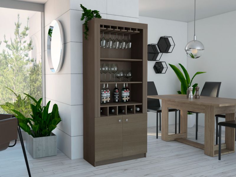 Montenegro Bar Cabinet, Double Door Cabinet, Five Cubbies
