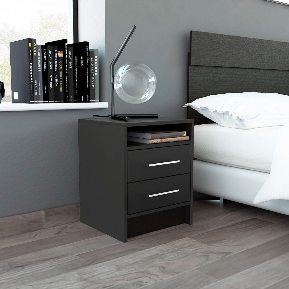 Eter Nightstand Minimalist Modern Style, Superior Top Shelf, One Open Storage Shelf And Two Drawers, Modern Bedside Storage