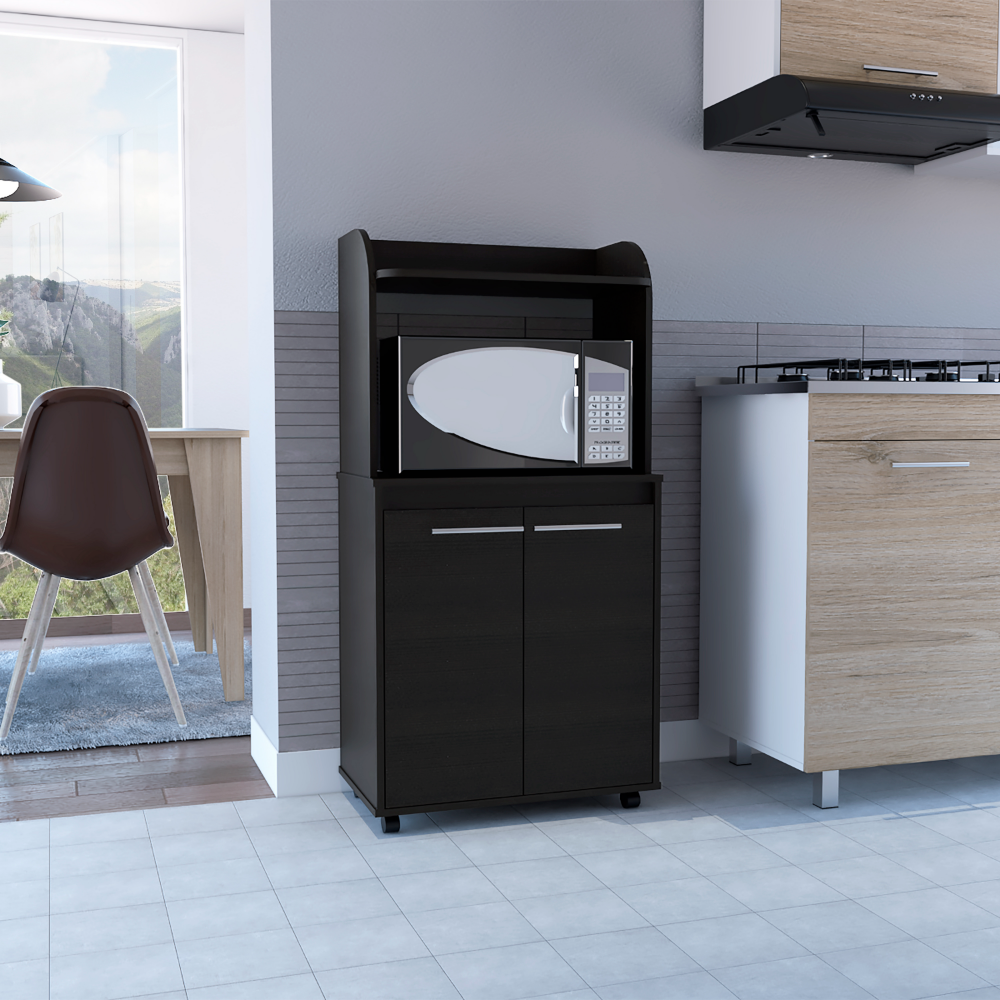 Kira Kitchen Kart, Double Door Cabinet, One Open Shelf, Two Interior Shelves