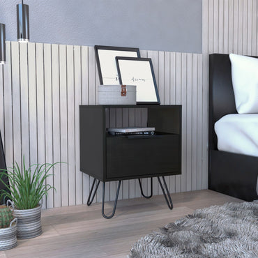 Augusta Nightstand, Single Drawer, Hairpin Legs