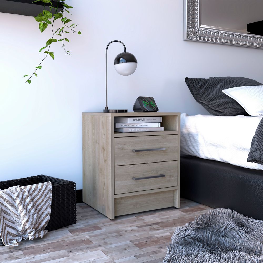 Eter Nightstand Minimalist Modern Style, Superior Top Shelf, One Open Storage Shelf And Two Drawers, Modern Bedside Storage