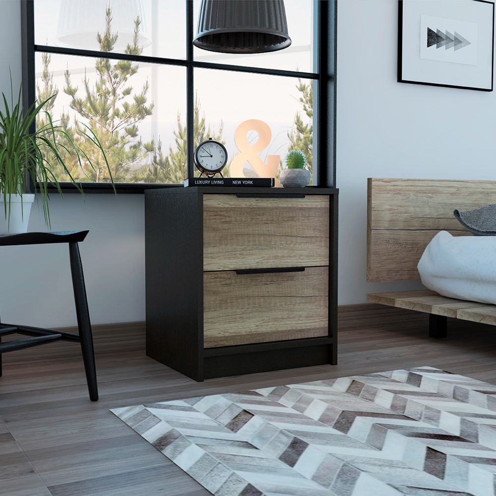 Kaia Nightstand Small, With Two Drawers, Metal Handle, Bedside Bedroom Storage
