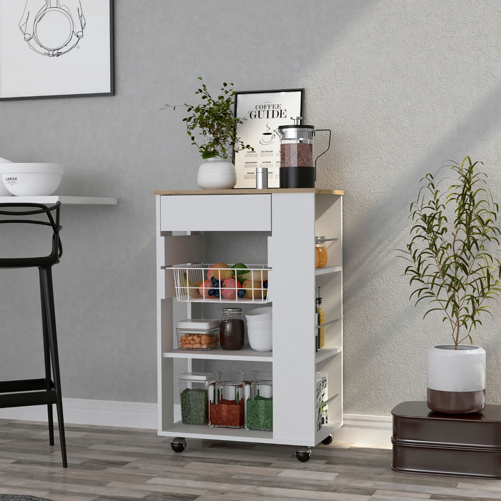 Blosson Kitchen Cart, One Drawer, Two Open Shelves, Four Casters