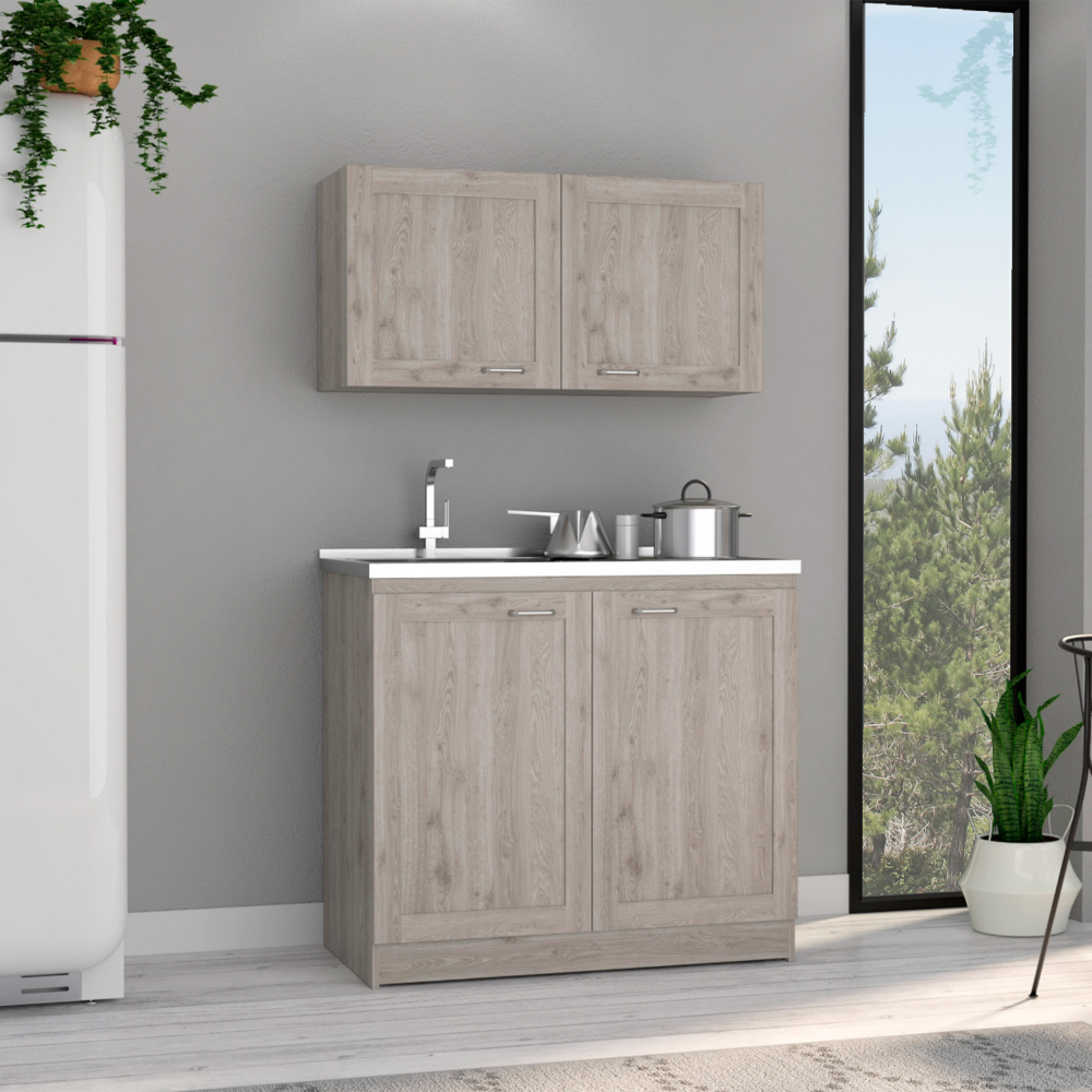 TUHOME Zurich Cabinet Set with Double Door Cabinet, Two Interior Shelves, Spacious Storage and Superior Top Surface for Organized Kitchen Spaces, Freestanding Solution for Home Efficiency and Daily Convenience