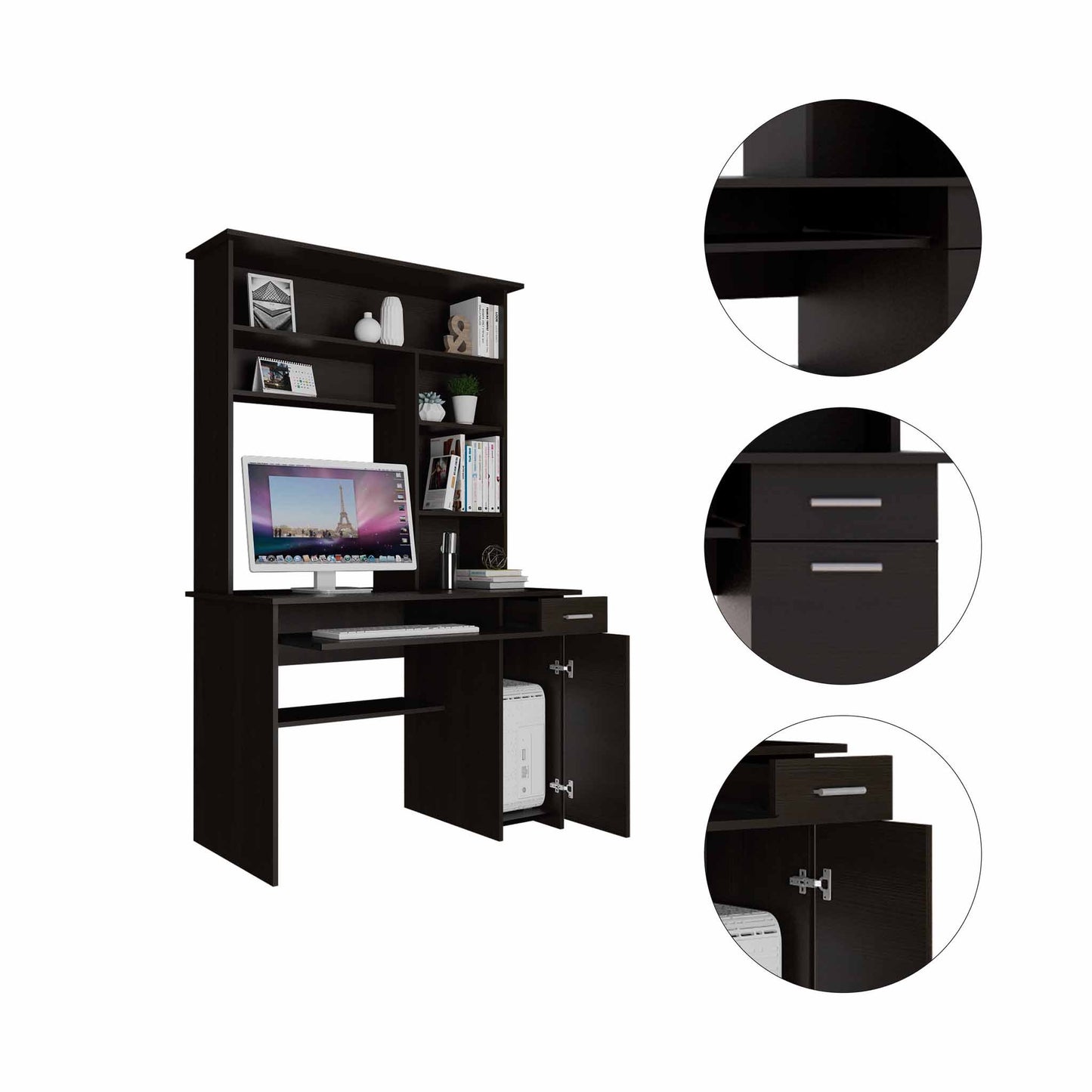 Compu 180 Hutch Desk, Multiple Shelves, One Drawer