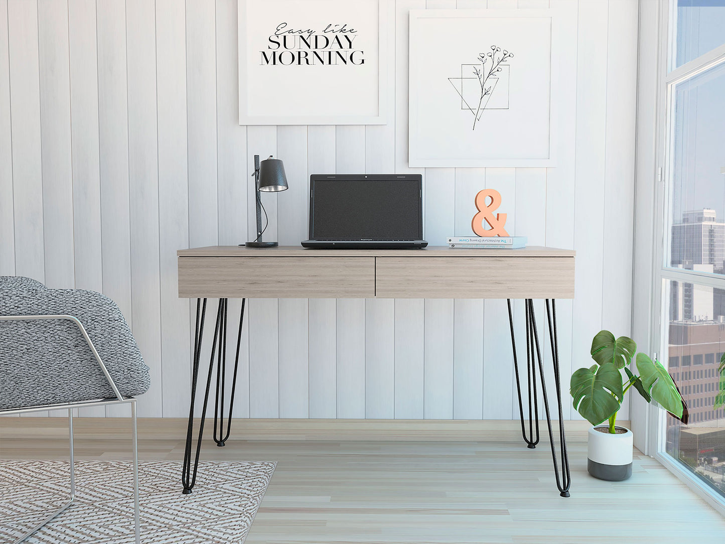 Mumbai Writing Desk, Four Legs, Two Drawers