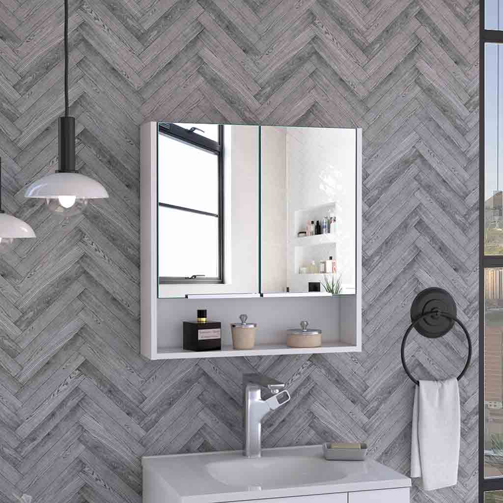 Jaspe Mirror Three Internal Shelves, One Open Shelf, Double D