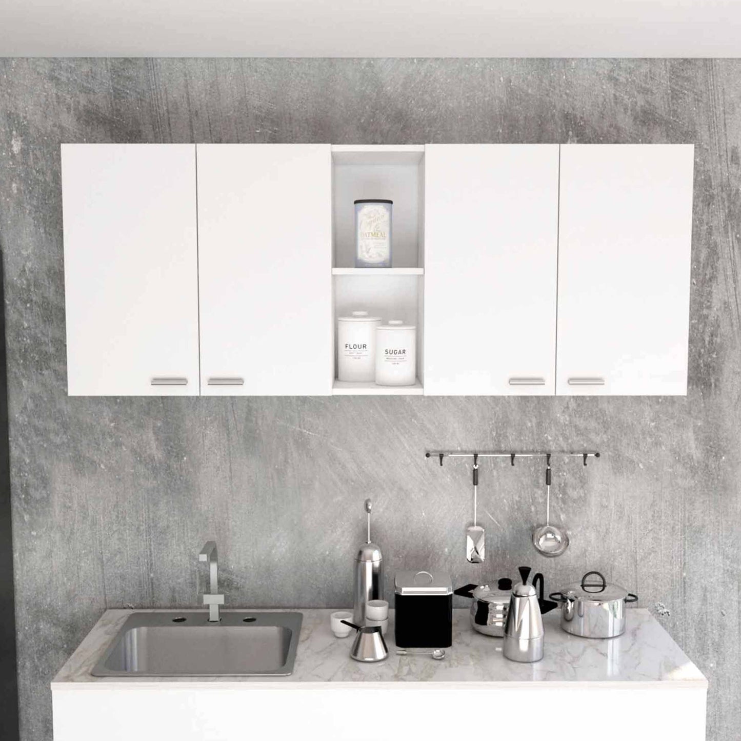 Portofino 150 Wall Cabinet, Double Door, Two External Shelves, Two Interior Shelves