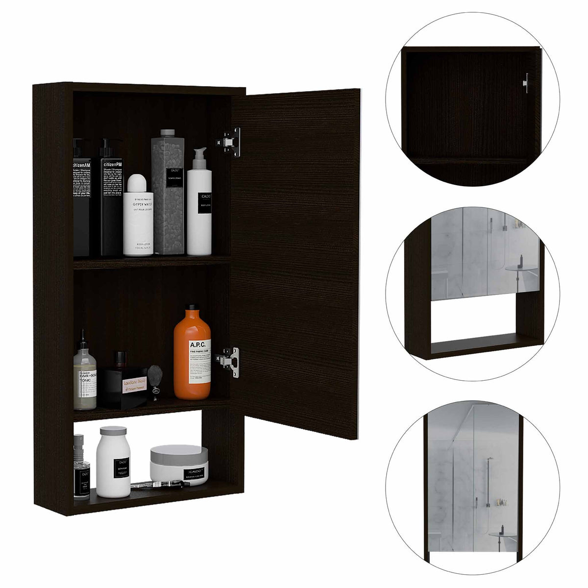 Tuhome Mariana Medicine Cabinet, One External Shelf, One-Door Mirror Cabinet, Two Internal Shelves, White, for Bathroom