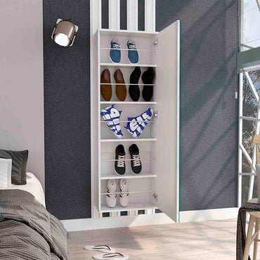 Leto Wall Mounted Shoe Rack With Mirror, Single Door, Capacity For Ten Shoes