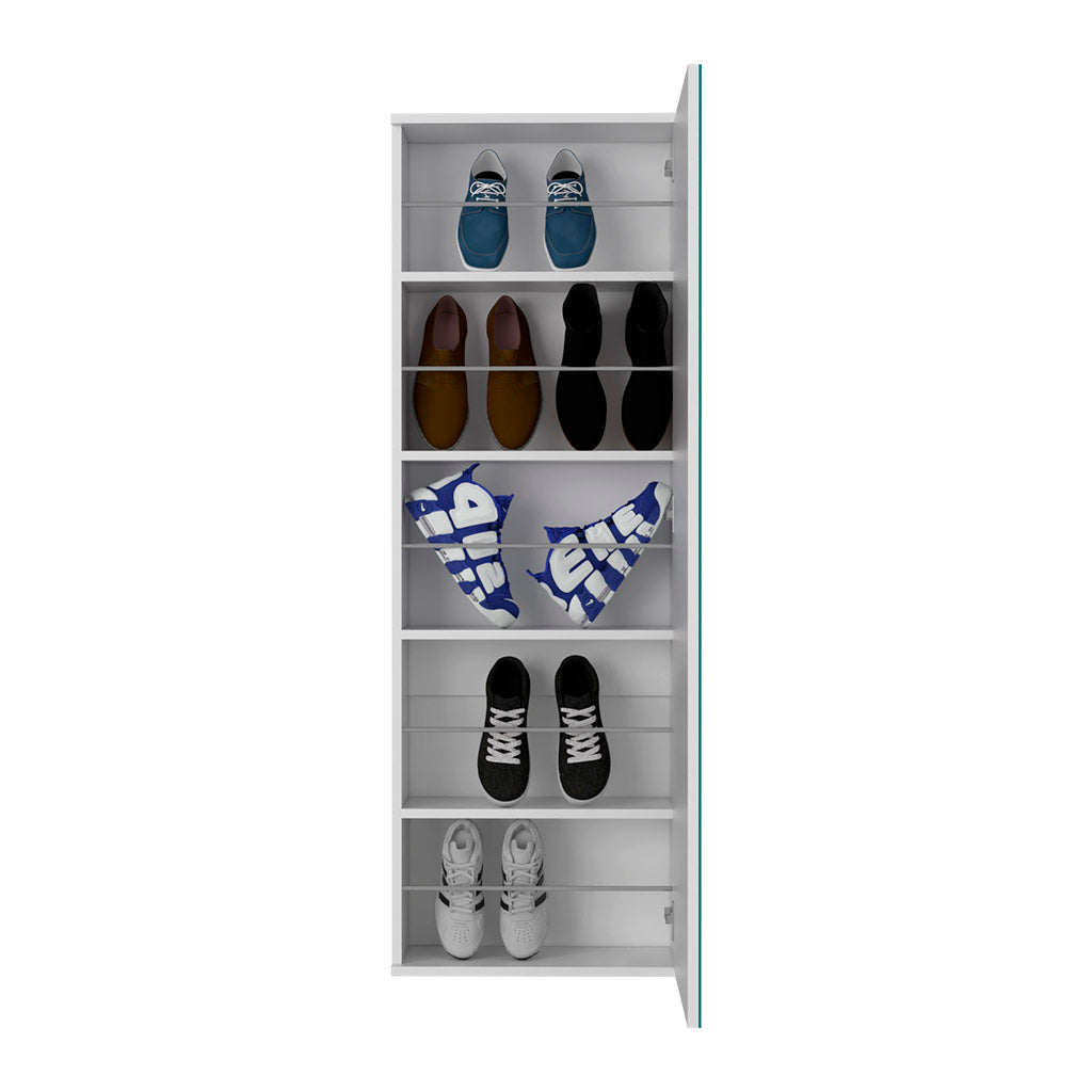 Leto Wall Mounted Shoe Rack With Mirror, Single Door, Capacity For Ten Shoes