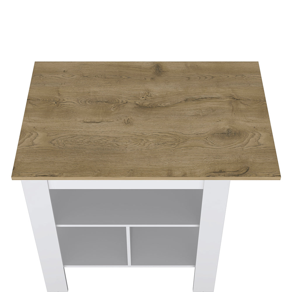 Macondo Kitchen Island, Three Shelves, Solid Top