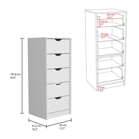 Basilea 5 Drawers Tall Dresser, Pull Out System