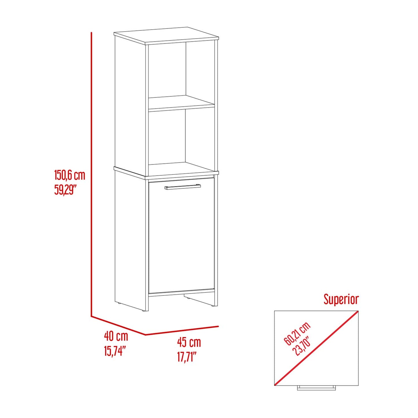 Eiffel Kitchen Pantry, Two External Shelves, Single Door Cabinet, Two Interior Shelves White