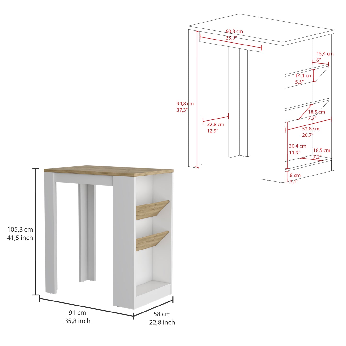 Syrah Kitchen Island, 2 Side Bottle Shelf, Bottom Shelf