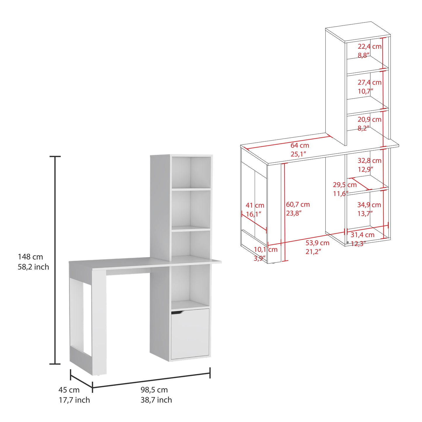 Lowa Computer Desk, 4-Tier Bookcase