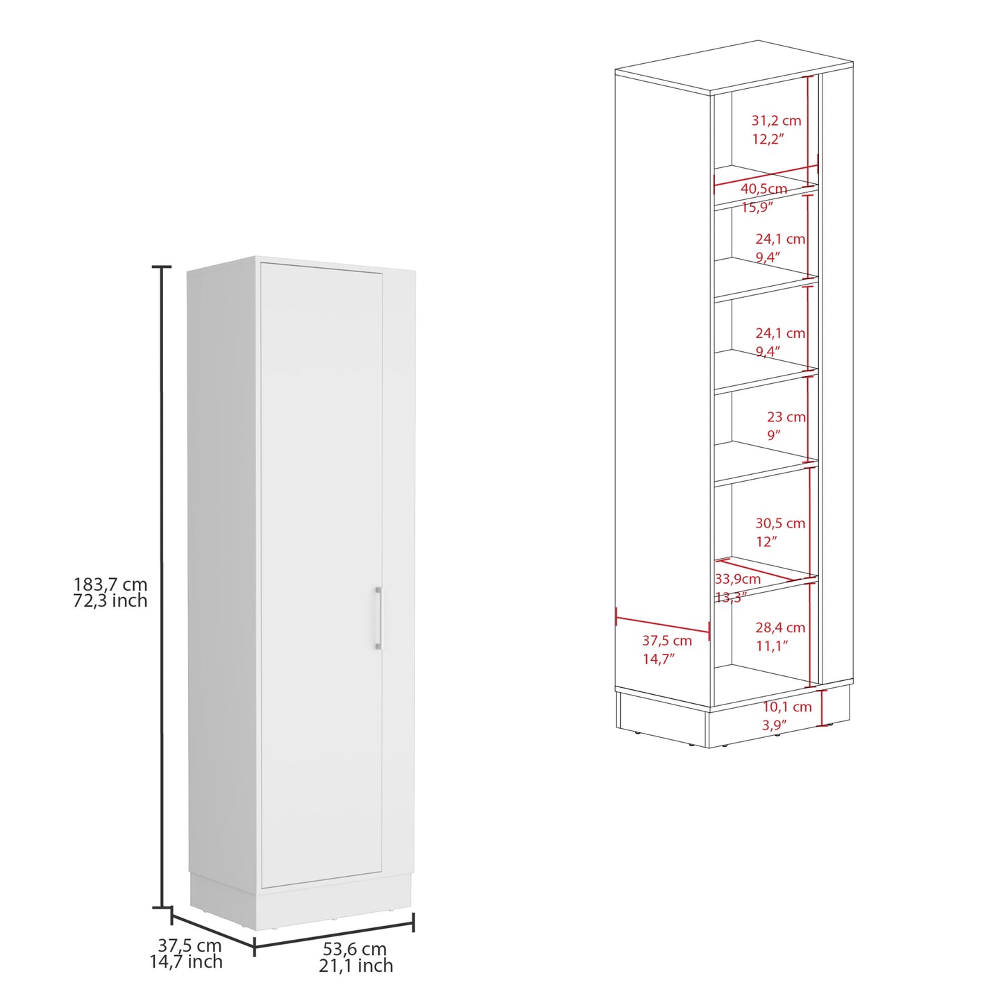 Lilo Storage Cabinet, Broom Hangers, Internal Shelves
