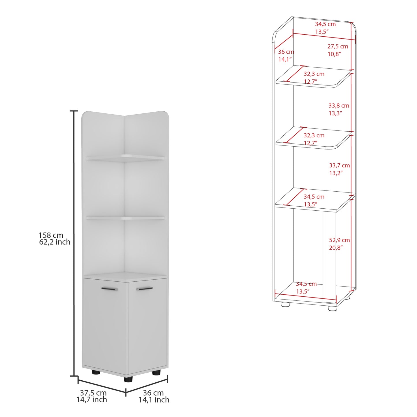 Malibu Freestanding Linen Cabinet, 2-Doors, Open Shelves