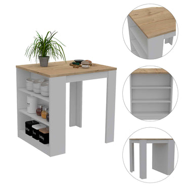 Kitchen Counter Dining Table Tanna,Two Legs, Three Side Shelves