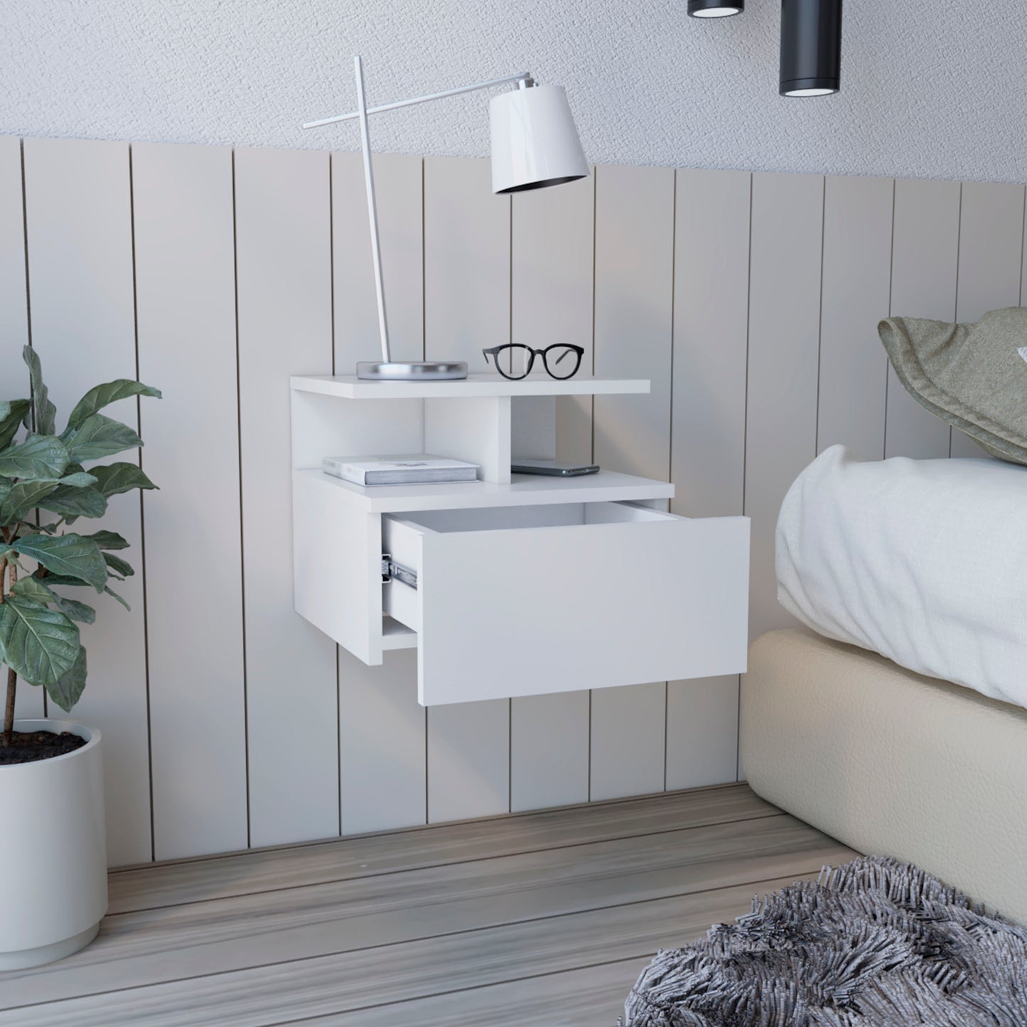 Adele Floating Nightstand, With One Drawer And Two Small Below Shelves For Storage or Decor