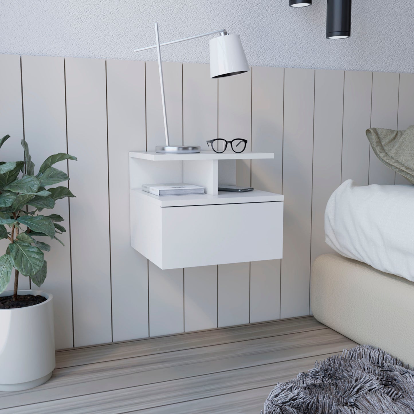 Adele Floating Nightstand, With One Drawer And Two Small Below Shelves For Storage or Decor