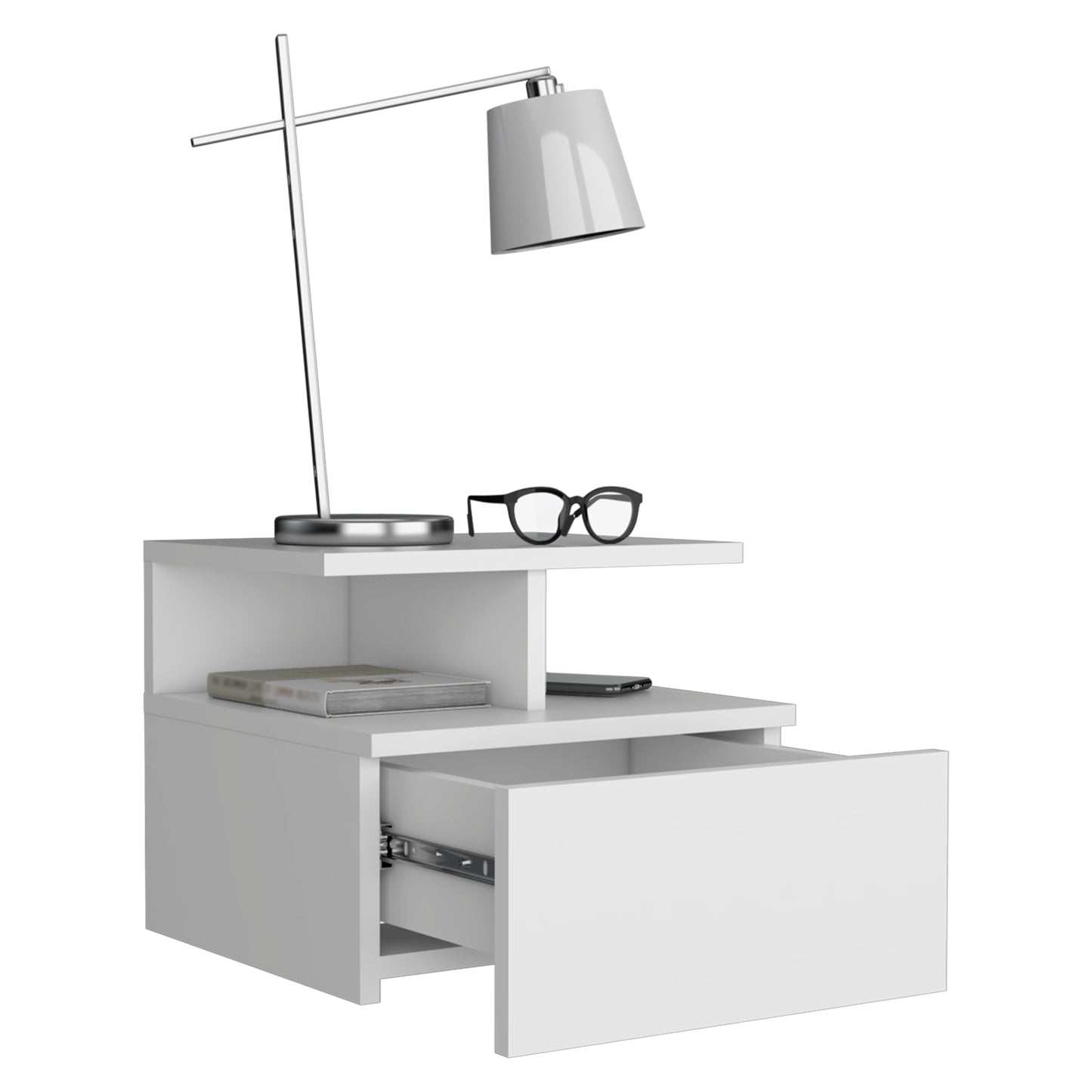 Adele Floating Nightstand, With One Drawer And Two Small Below Shelves For Storage or Decor
