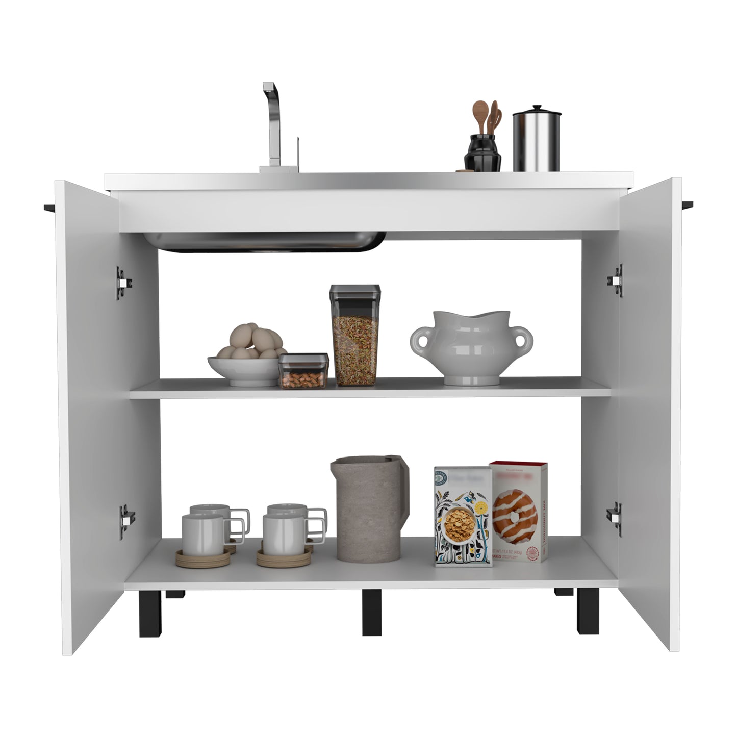 Napoles Utility Sink with Cabinet, Stainless Steel Countertop, Interior Shelf and four legs for Kitchen, Laundry room, Coffe Station