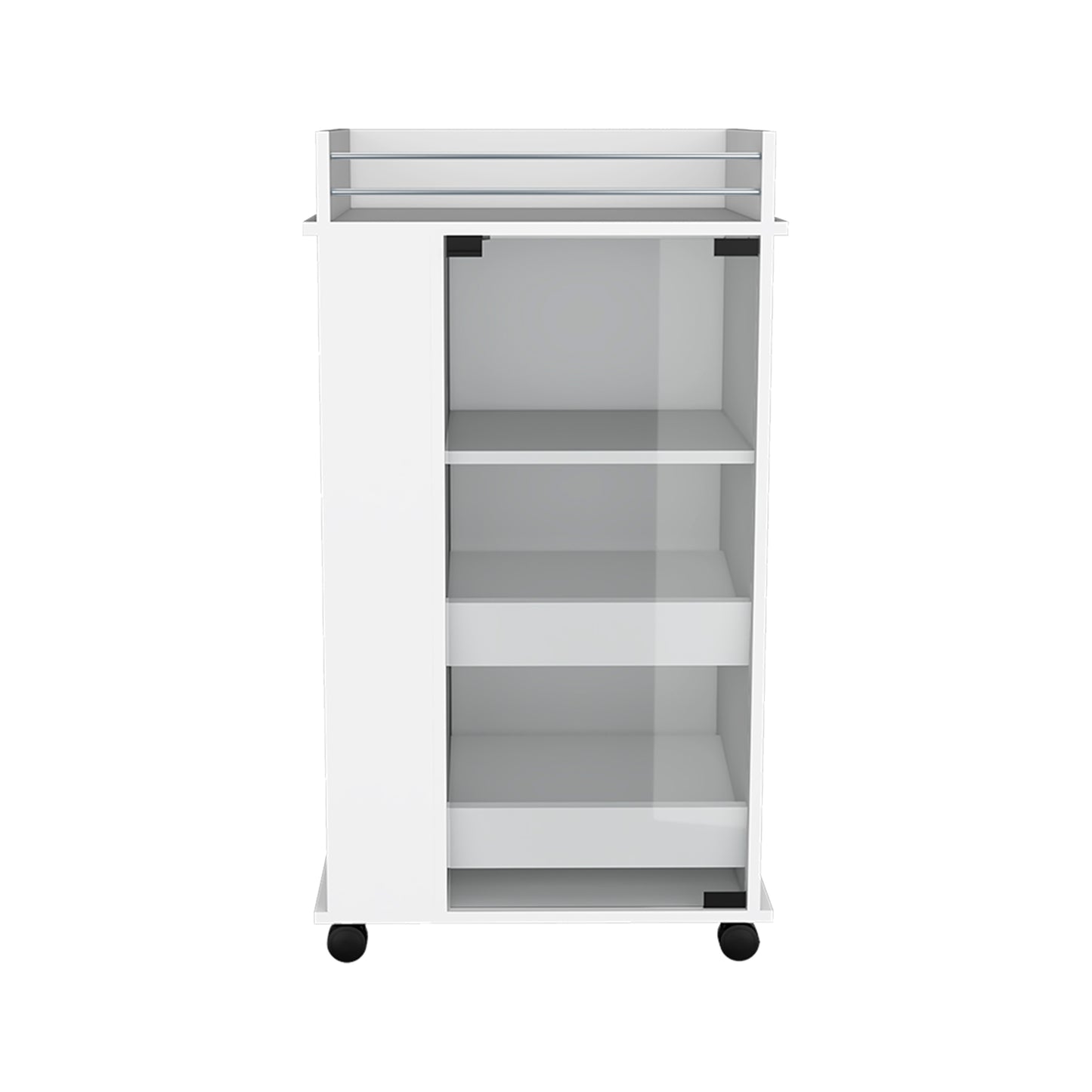 Baltimore Bar Cart with Casters, Glass Door and 2-Side Shelf