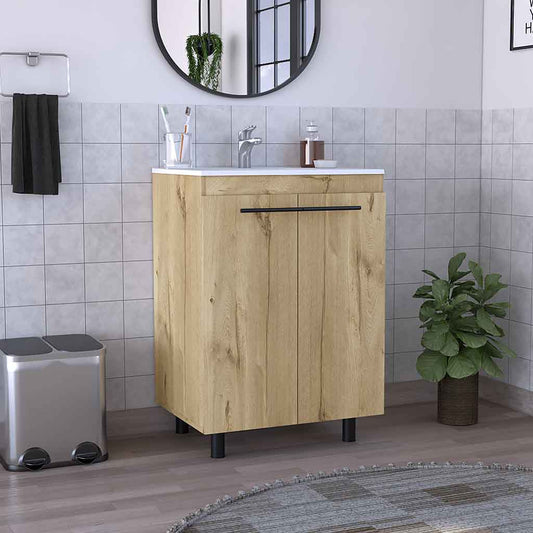 Tuhome Khari 24" Floor Cabinet with Double Doors, Two Shelves, Adjustable Legs, Modern Storage Solution for Bathroom