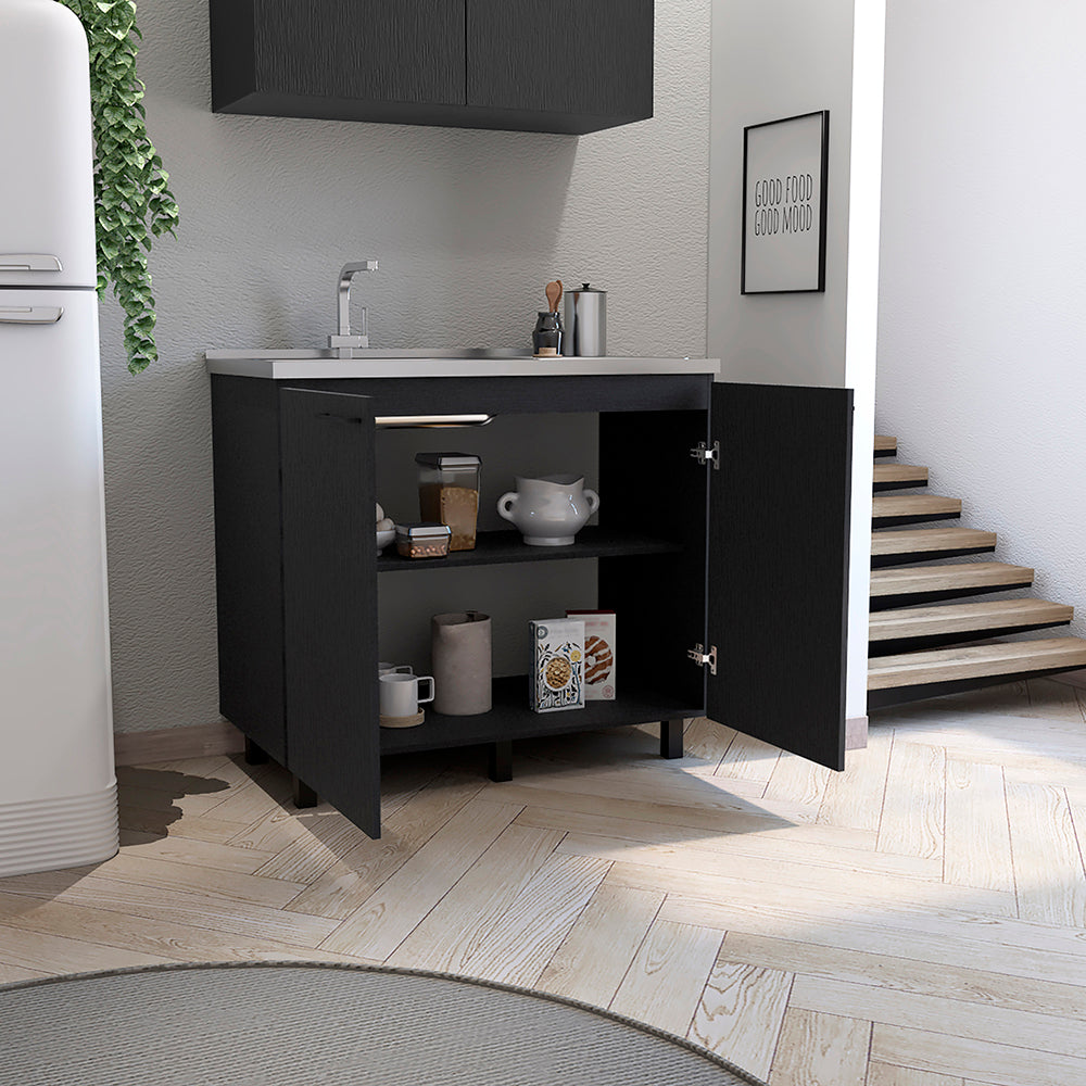 Napoles Utility Sink with Cabinet, Stainless Steel Countertop, Interior Shelf and four legs for Kitchen, Laundry room, Coffe Station