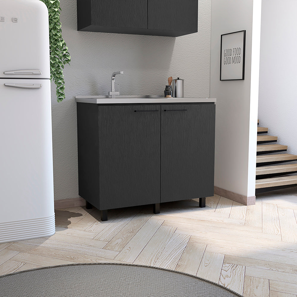 Napoles Utility Sink with Cabinet, Stainless Steel Countertop, Interior Shelf and four legs for Kitchen, Laundry room, Coffe Station