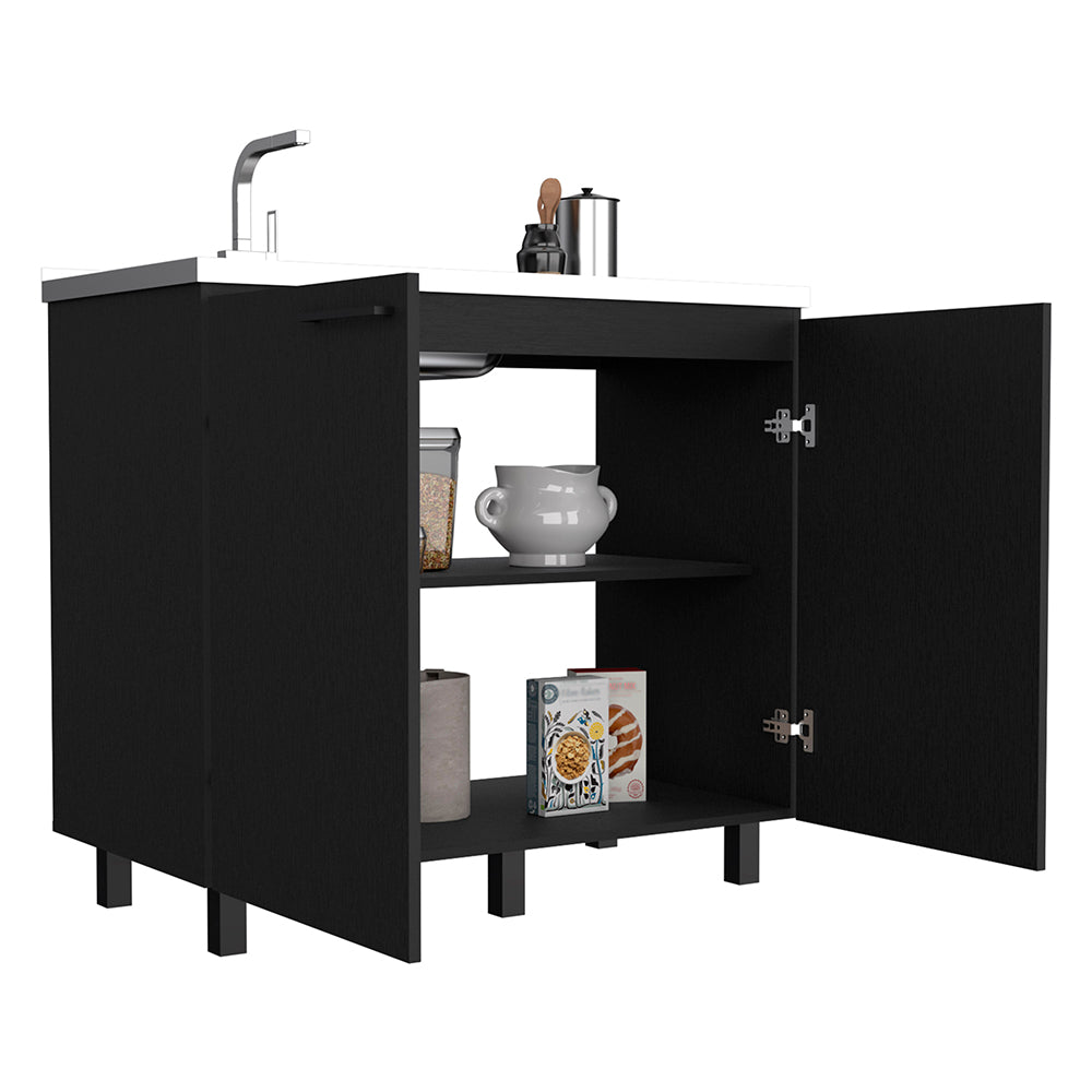 Napoles Utility Sink with Cabinet, Stainless Steel Countertop, Interior Shelf and four legs for Kitchen, Laundry room, Coffe Station
