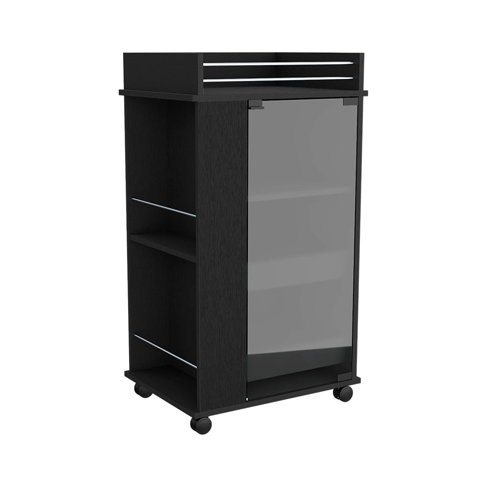 Baltimore Bar Cart with Casters, Glass Door and 2-Side Shelf