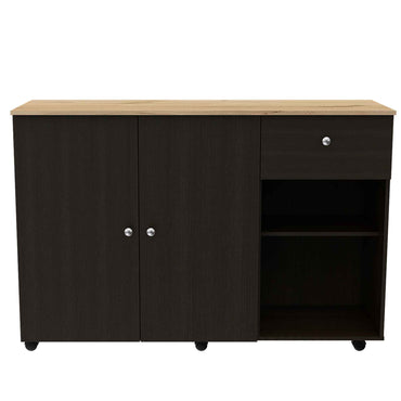Kitchen Island Cart Victoria, Four Interior Shelves, Six Carters, One Drawer, Double Door Cabinet