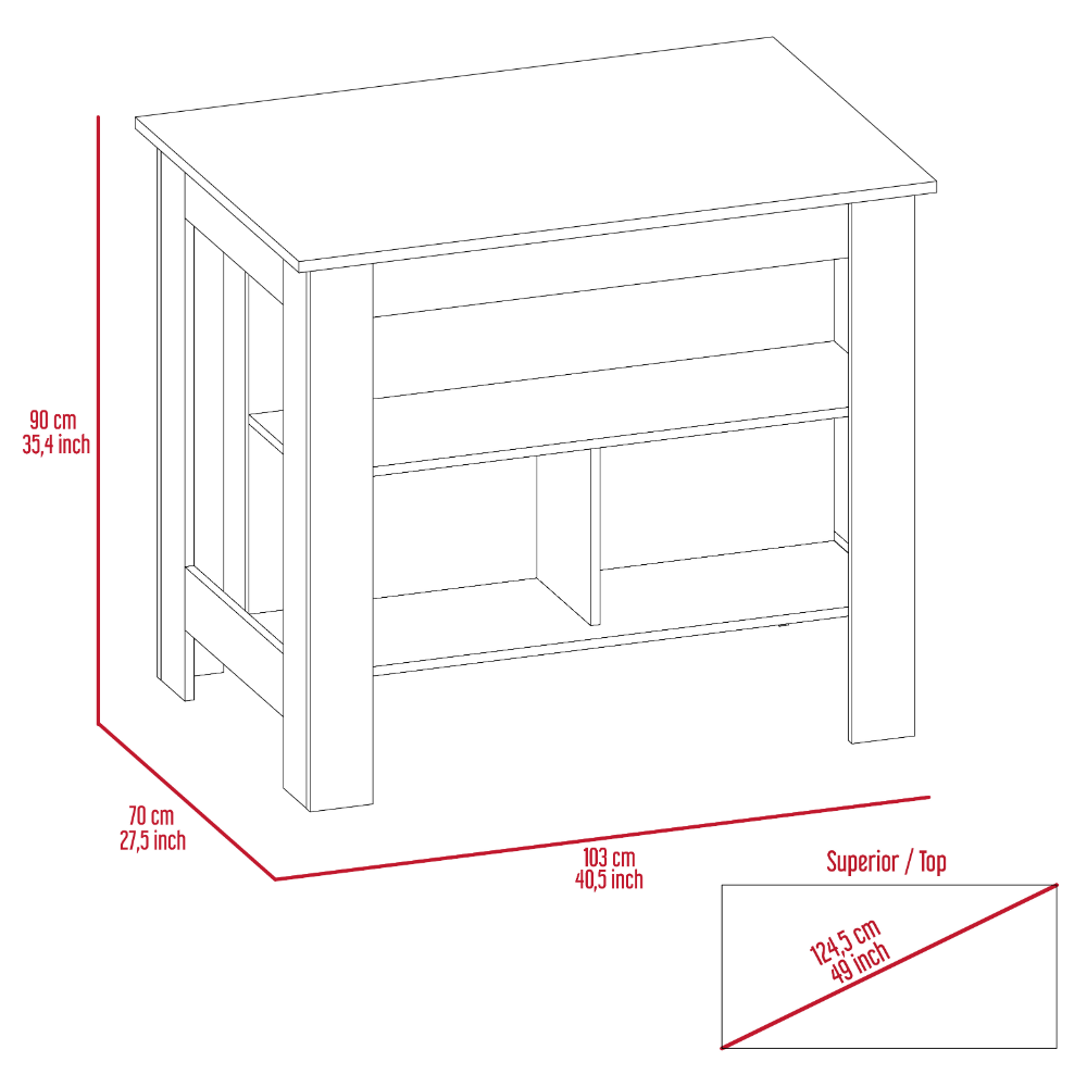 Cala Modern Kitchen Island, With Three Open Shelves Display for Kitchen Storage, And One Top Shelf
