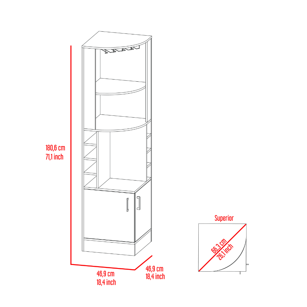 Coppola Corner Bar Cabinet with eight cubbies for wine