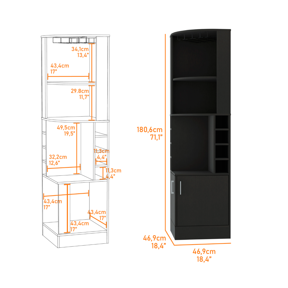 Tuhome Kava Being Corner Bar Cabinet with Glass Rack, Double Door Storage, Eight Bottle Wine Rack, Vertical Space-Saving Bar Furniture for Home Entertaining and Modern Organization